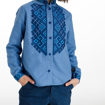 Blue Ukrainian Embroidered Shirt for Boys  Kids Vyshyvanka