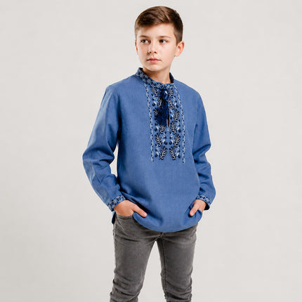 Blue Ukrainian Boy’s Vyshyvanka Shirt – Embroidered Kids Shirt