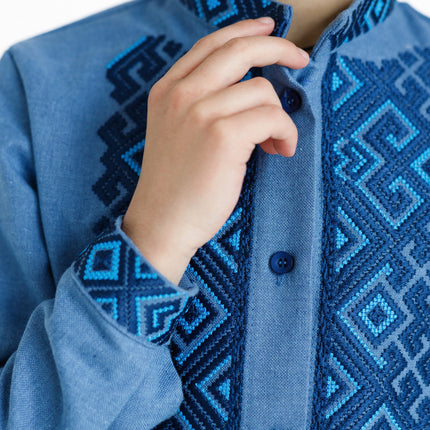 Blue Ukrainian Embroidered Shirt for Boys  Kids Vyshyvanka
