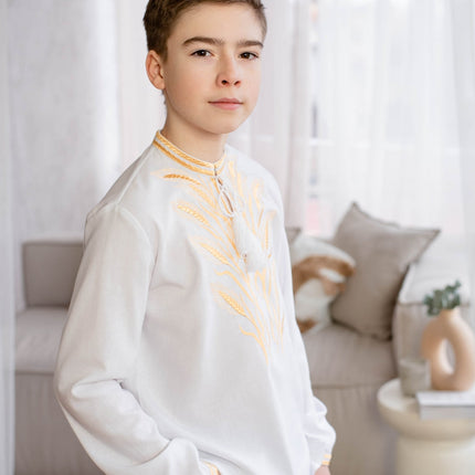 Boy's Ukrainian shirt with golden wheat embroidery