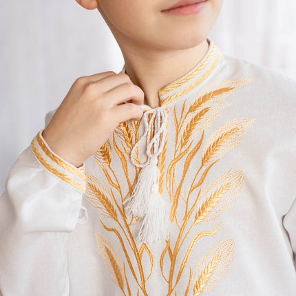 Boy's Ukrainian shirt with golden wheat embroidery