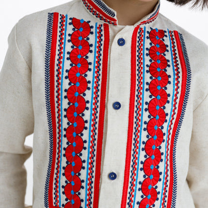 Boys Ukrainian Linen Vyshyvanka Shirt with Red Embroidery