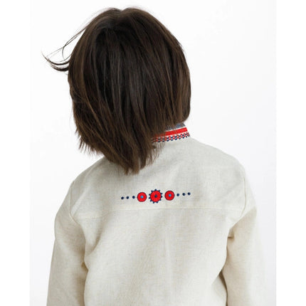 Boys Ukrainian Linen Vyshyvanka Shirt with Red Embroidery