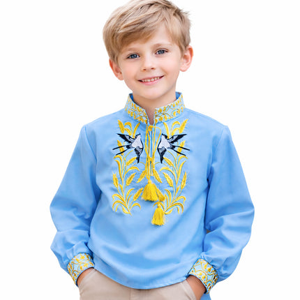 Boys Ukrainian Vyshyvanka Shirt – Embroidered Shirt for Boys, White & Blue