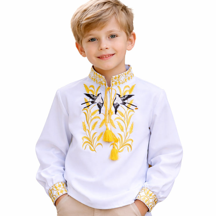 Boys Ukrainian Vyshyvanka Shirt – Embroidered Shirt for Boys, White & Blue