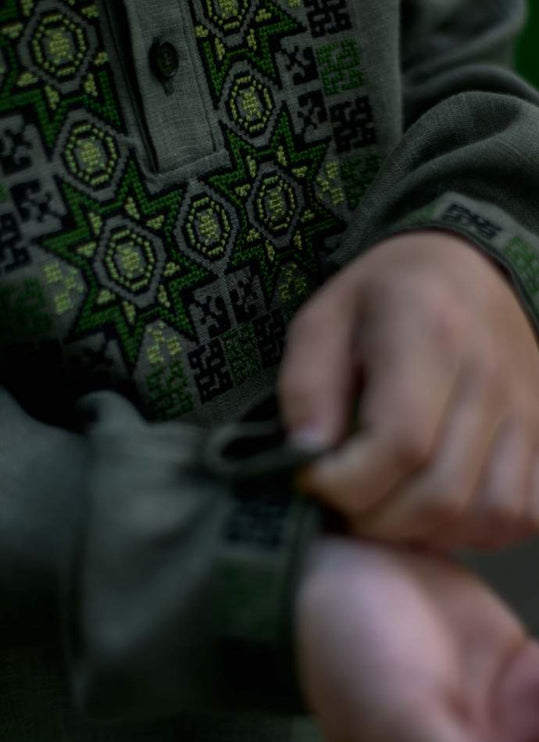 Boys Ukrainian Vyshyvanka Shirt – Green Linen Embroidered Shirt