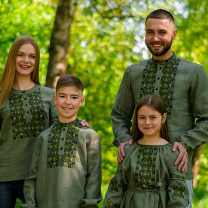 Boys Ukrainian Vyshyvanka Shirt – Green Linen Embroidered Shirt