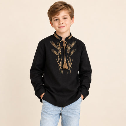 Boys Ukrainian Vyshyvanka Shirt with Wheat Embroidery