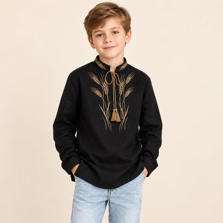 Boys Ukrainian Vyshyvanka Shirt with Wheat Embroidery