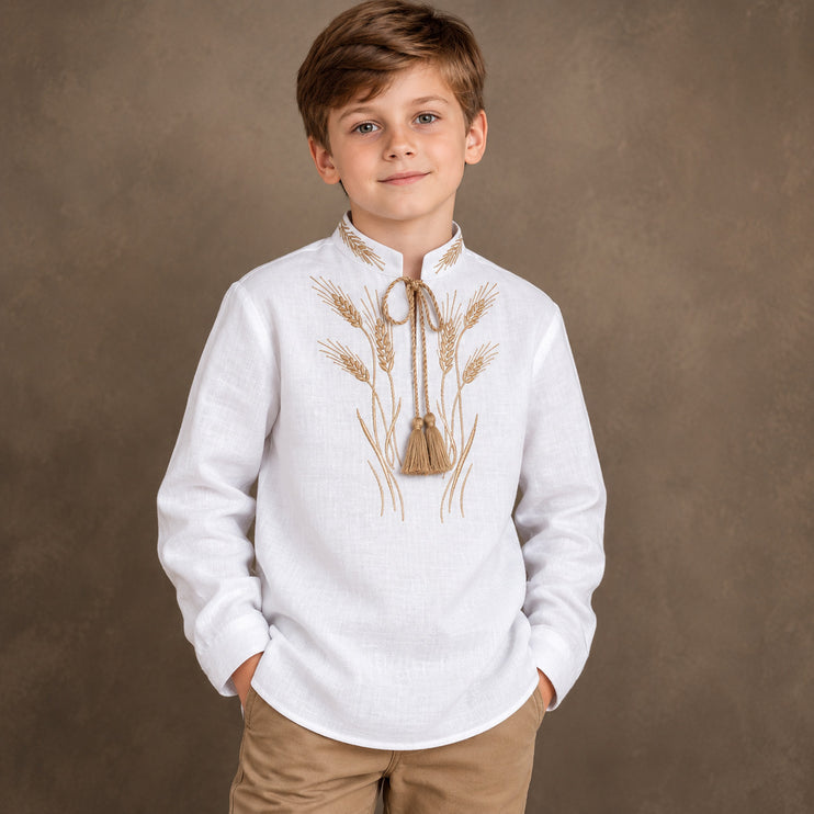 Boys Ukrainian Vyshyvanka Shirt with Wheat Embroidery