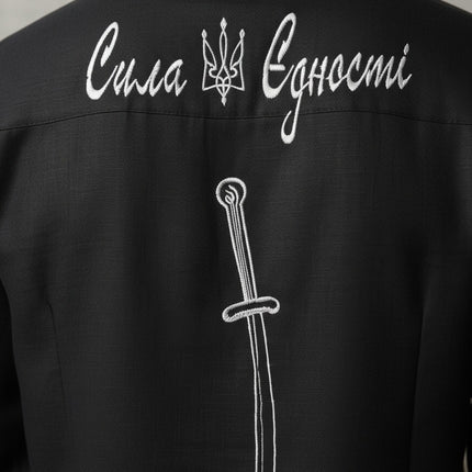 Designer Ukrainian Vyshyvanka for Men – Black Embroidered Shirt with Cossack Design