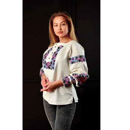 Designer women's embroidered blouse with a cashmere jacket