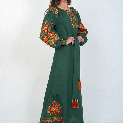 Dress Ukrainian with Petrykivka-style embroidery