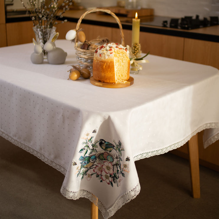 Easter Embroidered Tablecloth with Lace Trim – Made in Ukraine