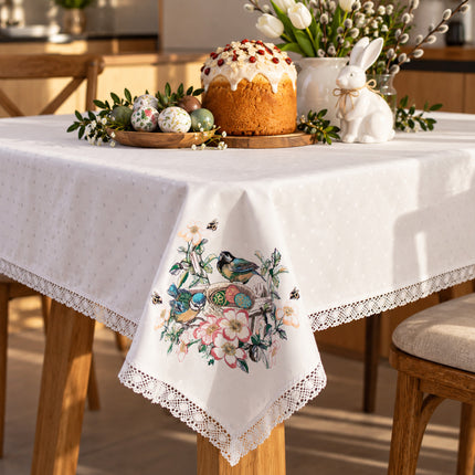 Easter Embroidered Tablecloth with Lace Trim – Made in Ukraine