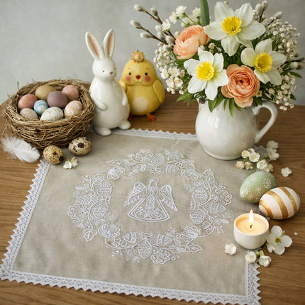 Easter Linen Napkin with Angel Embroidery – Elegant Holiday Decor