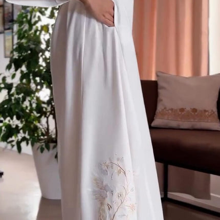 Elegant Ukrainian linen dress with embroidery