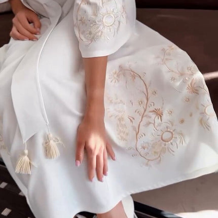 Elegant Ukrainian linen dress with embroidery