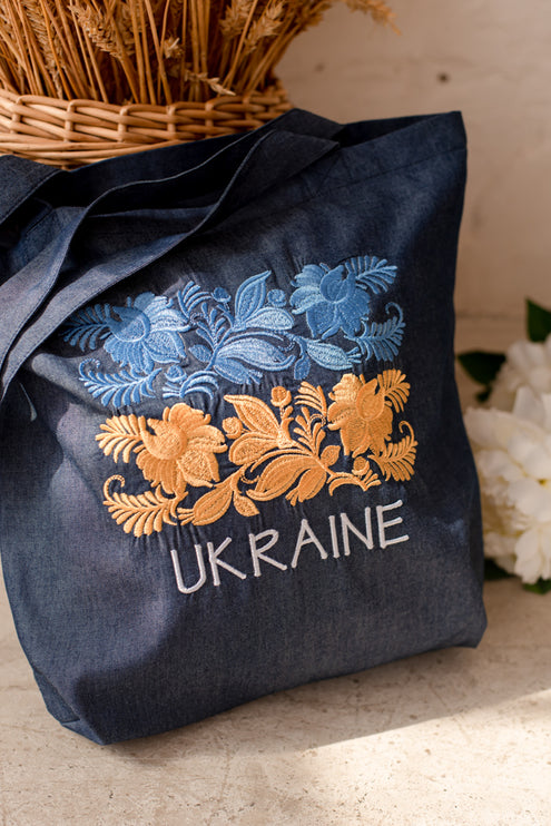 Embroidered Ukrainian Tote Bag with Floral Pattern