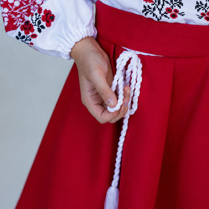 Embroidered Ukrainian Dress for Girls – Red Floral Vyshyvanka with Traditional Folk Design