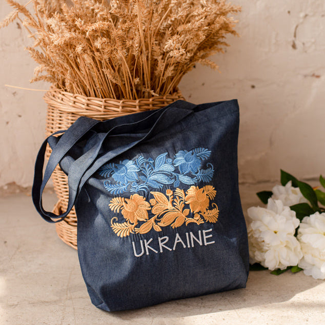Embroidered Ukrainian Tote Bag with Floral Pattern