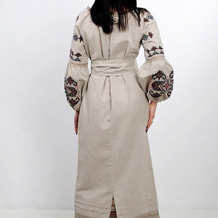 Embroidered ethnic dress with lace in Ukrainian style