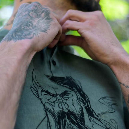 Embroidered men's flax shirt with Cossack design