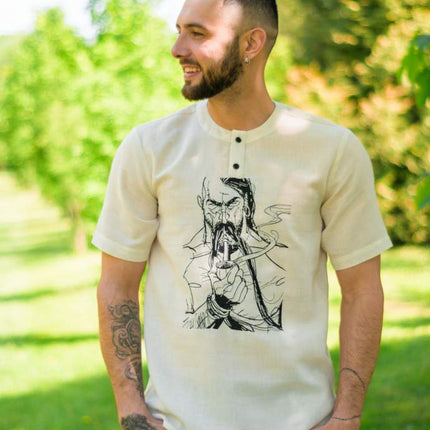 Embroidered men's shirt with short sleeves