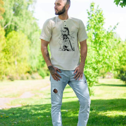 Embroidered men's shirt with short sleeves