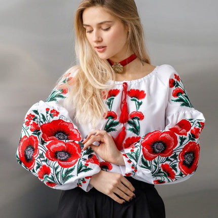 Female embroidered blouse with poppies
