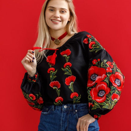 Female embroidered blouse with poppies