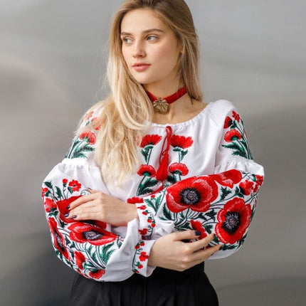 Female embroidered blouse with poppies