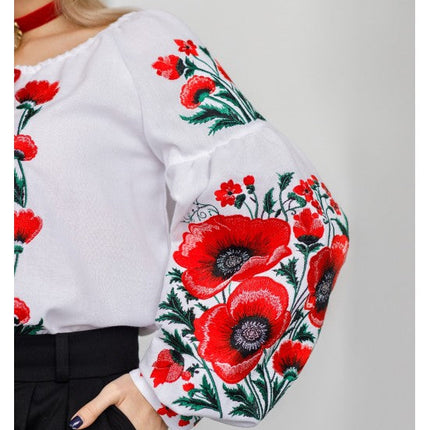 Female embroidered blouse with poppies