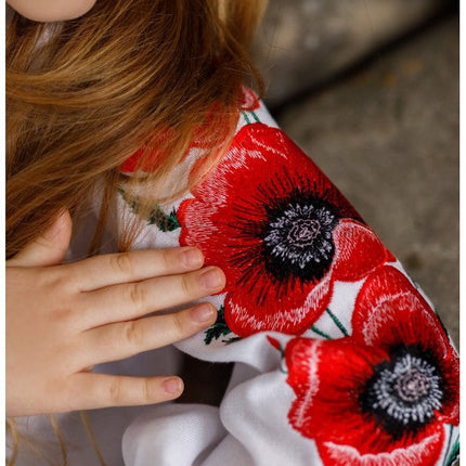 Girl Embroidered Blouse with Poppies