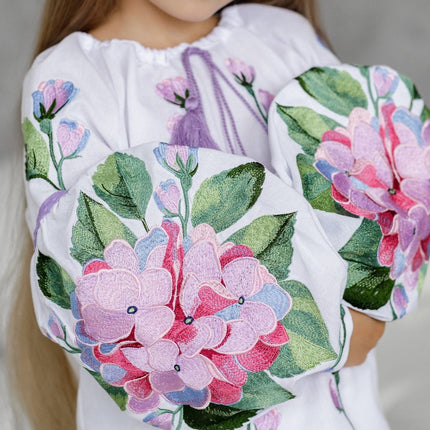 Girls Ukrainian Embroidered Blouse Hydrangea Floral Vyshyvanka