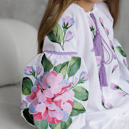 Girls Ukrainian Embroidered Blouse Hydrangea Floral Vyshyvanka