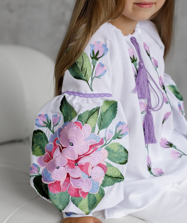 Girls Ukrainian Embroidered Blouse Hydrangea Floral Vyshyvanka