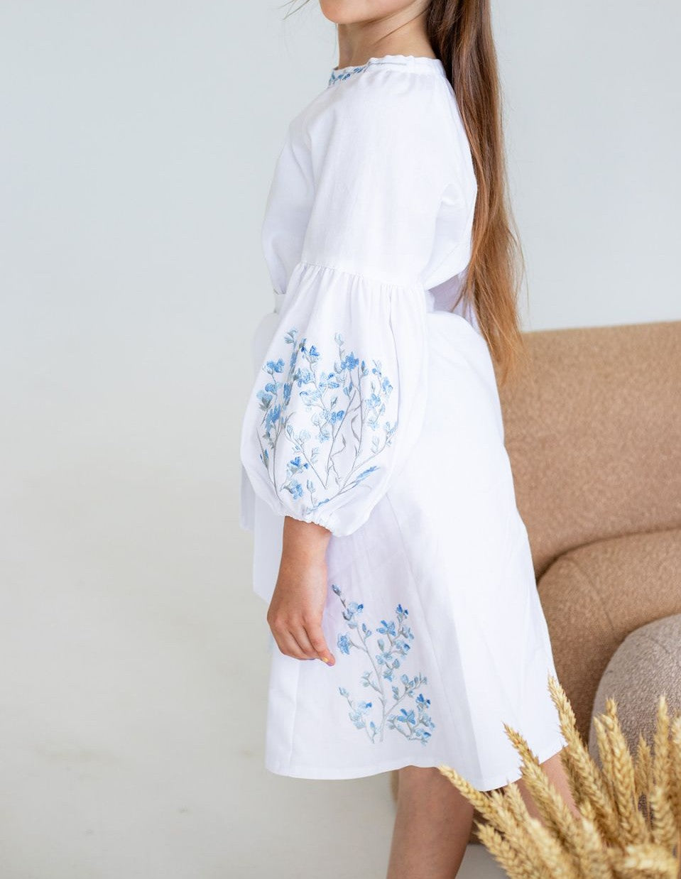 Girls Ukrainian Vyshyvanka Dress White with Blue Embroidery VyshyvankaUA Girls Ukrainian Vyshyvanka Dress White with Blue Embroidery VyshyvankaUA