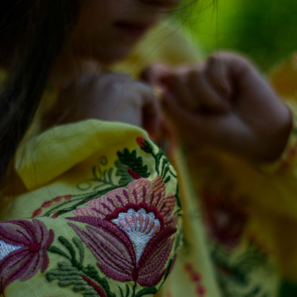 Girls Yellow Ukrainian Embroidered Dress with Floral Design