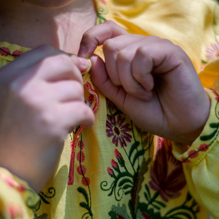 Girls Yellow Ukrainian Embroidered Dress with Floral Design