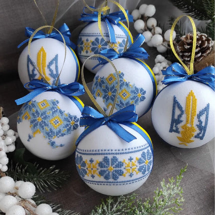 Set of Christmas ornaments in Ukrainian style. Handmade