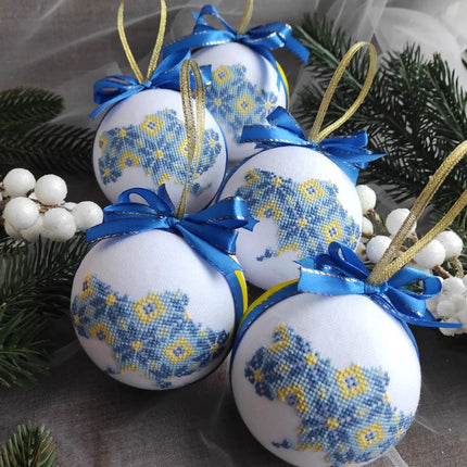 Set of Christmas ornaments in Ukrainian style. Handmade