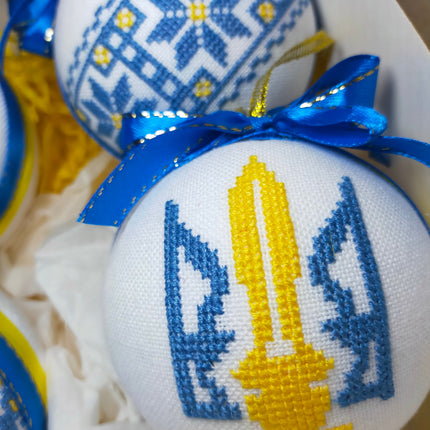 Set of Christmas ornaments in Ukrainian style. Handmade