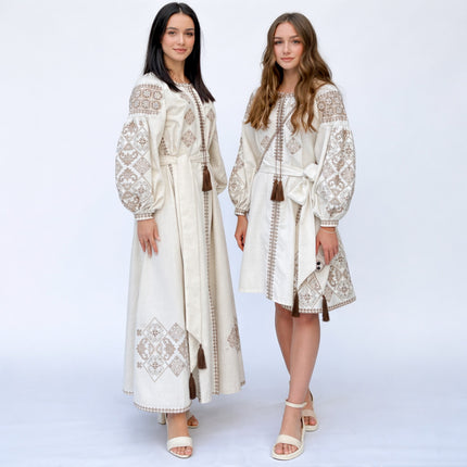 Linen Dress with Geometric Embroidery