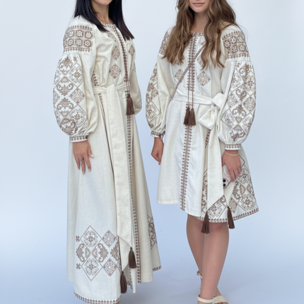 Linen Dress with Geometric Embroidery