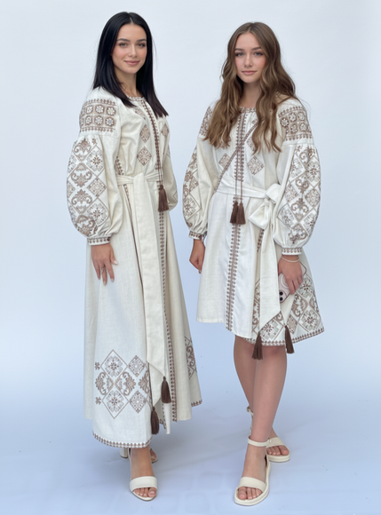Linen Dress with Geometric Embroidery
