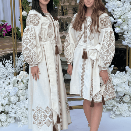 Linen Dress with Geometric Embroidery