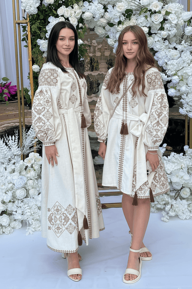 Linen Dress with Geometric Embroidery