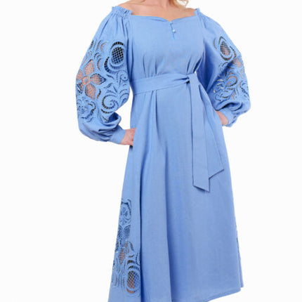 Linen dress with Richelieu embroidery