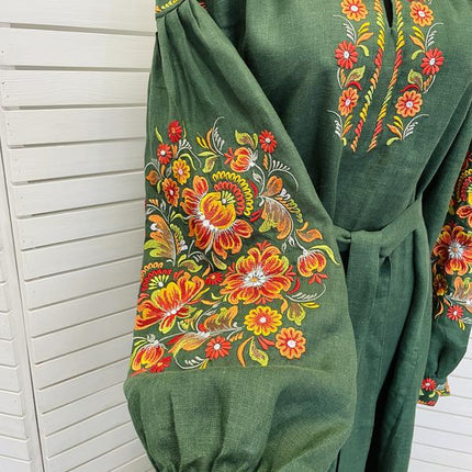 Dress Ukrainian with Petrykivka-style embroidery
